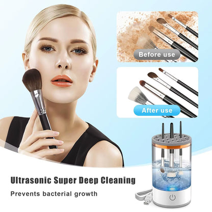 Electric Makeup Brush Cleaner Machine Automatic Cleaning Tools USB Rechargeable Portable 3 in 1 Makeup Brushes Holder Stand Tool