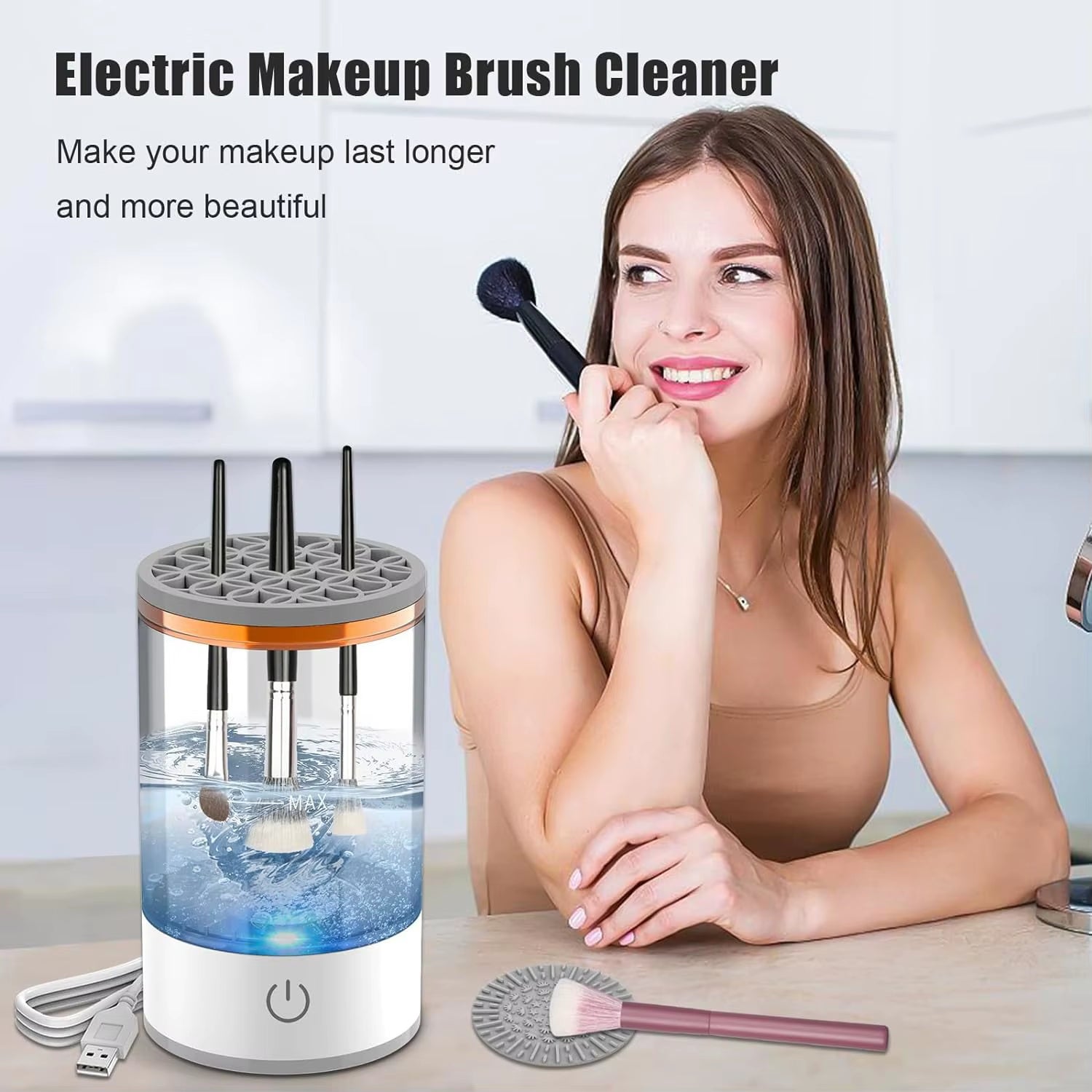 Electric Makeup Brush Cleaner Machine Automatic Cleaning Tools USB Rechargeable Portable 3 in 1 Makeup Brushes Holder Stand Tool