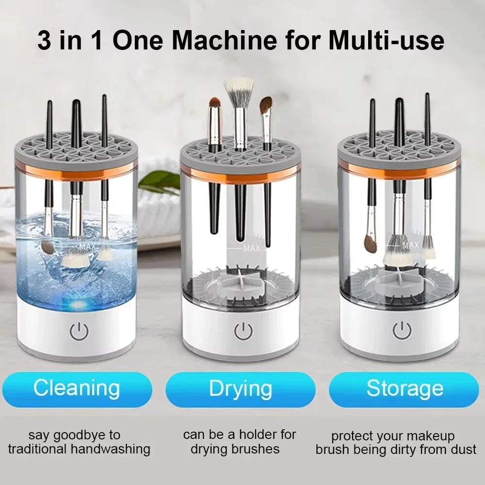 Electric Makeup Brush Cleaner Machine Automatic Cleaning Tools USB Rechargeable Portable 3 in 1 Makeup Brushes Holder Stand Tool