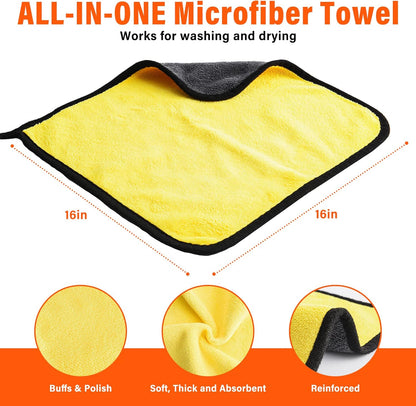 Car Wash Brush with Long Handle 62/ Microfiber Kit, Soft Mop Mitt Scratch-Free Washing Kit Cleaning Supplies for Truck RV Boat SUV Pickup Bus Blue-02