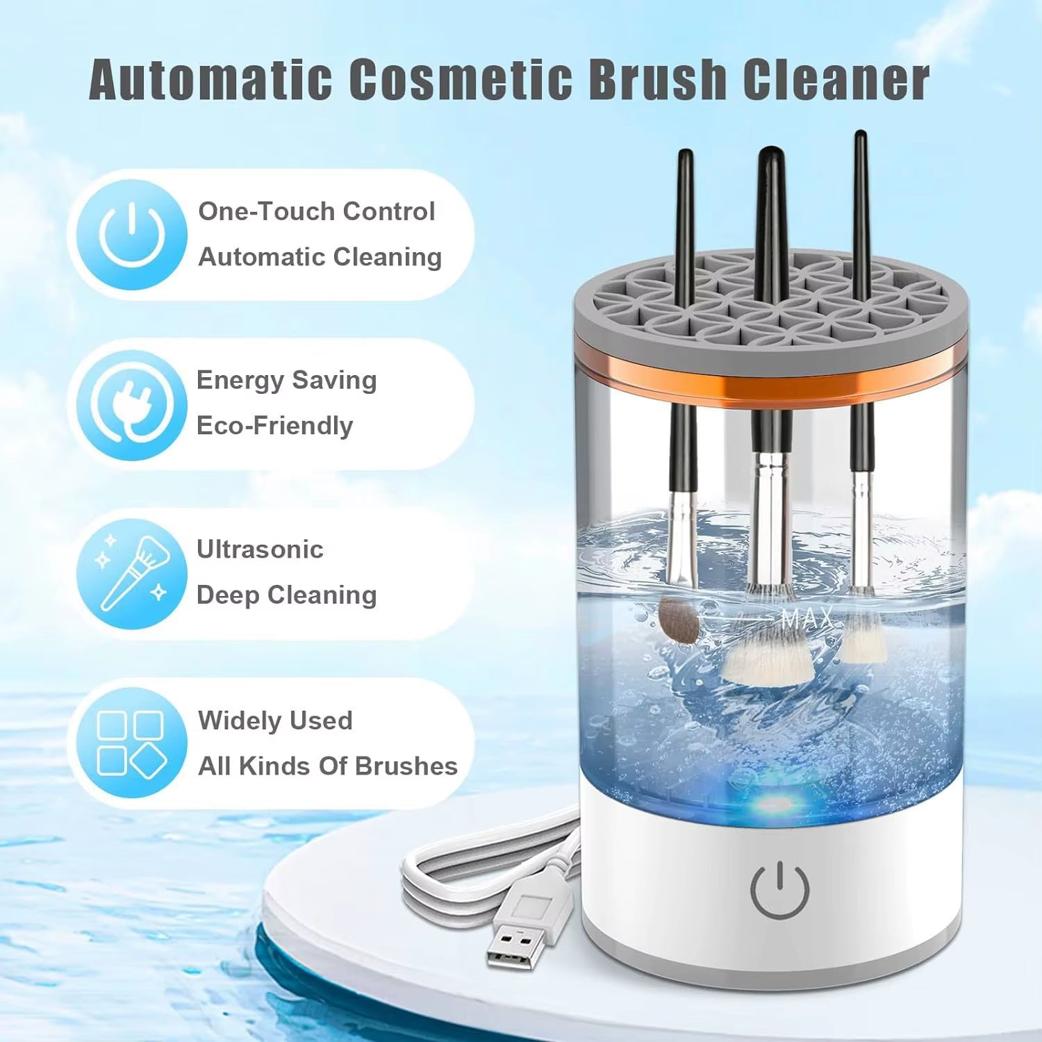 Electric Makeup Brush Cleaner Machine Automatic Cleaning Tools USB Rechargeable Portable 3 in 1 Makeup Brushes Holder Stand Tool