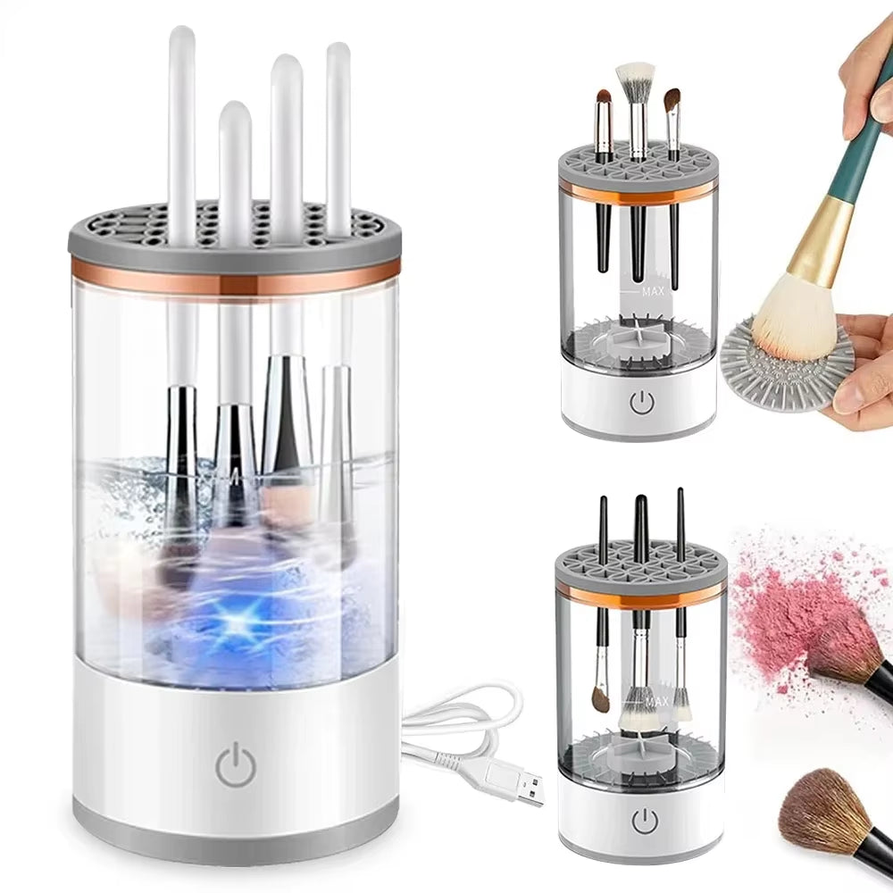 Electric Makeup Brush Cleaner Machine Automatic Cleaning Tools USB Rechargeable Portable 3 in 1 Makeup Brushes Holder Stand Tool